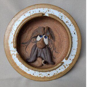 Mahon Signed Handmade Stoneware Pottery Ugly Face Ash Tray